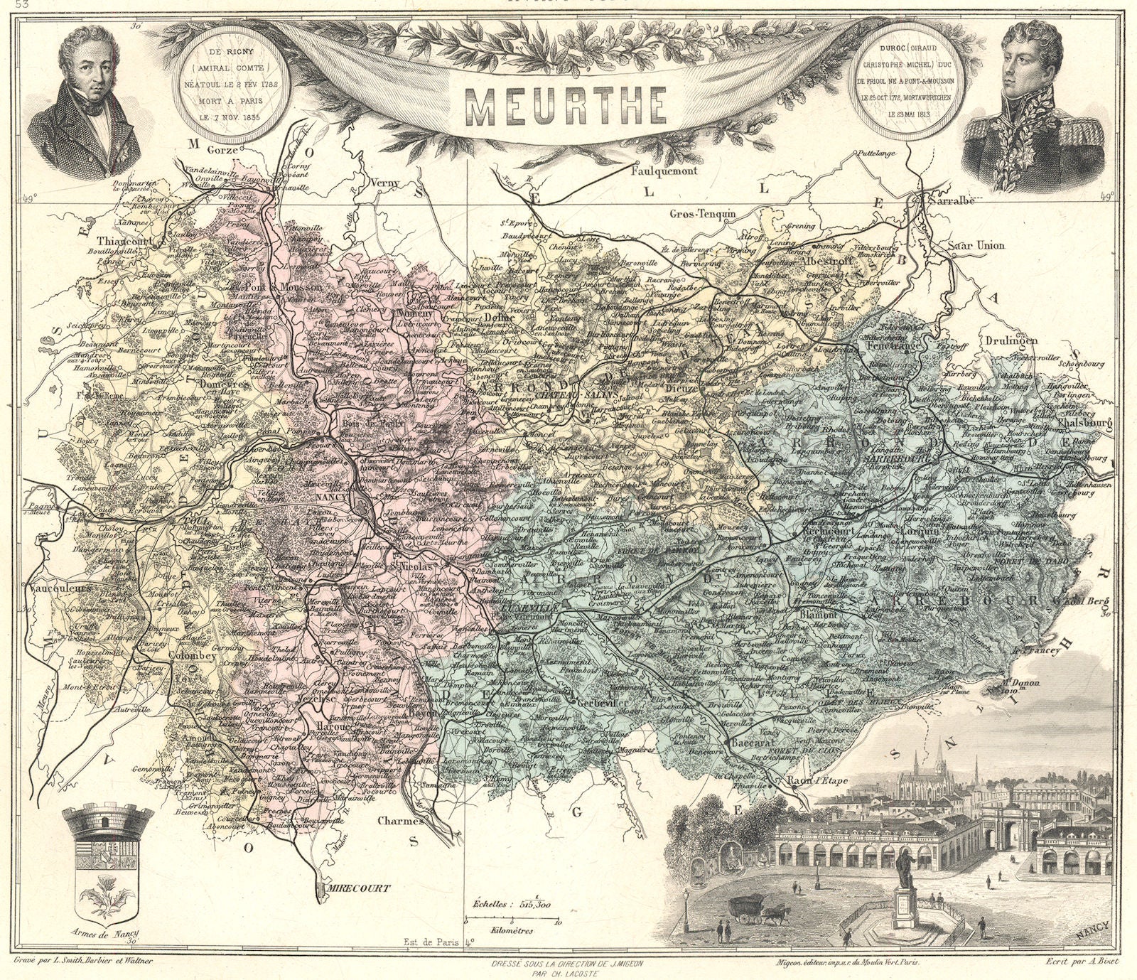 FRANCE. Meurthe département.  Nancy vignette. Vuillemin 1903 old antique map